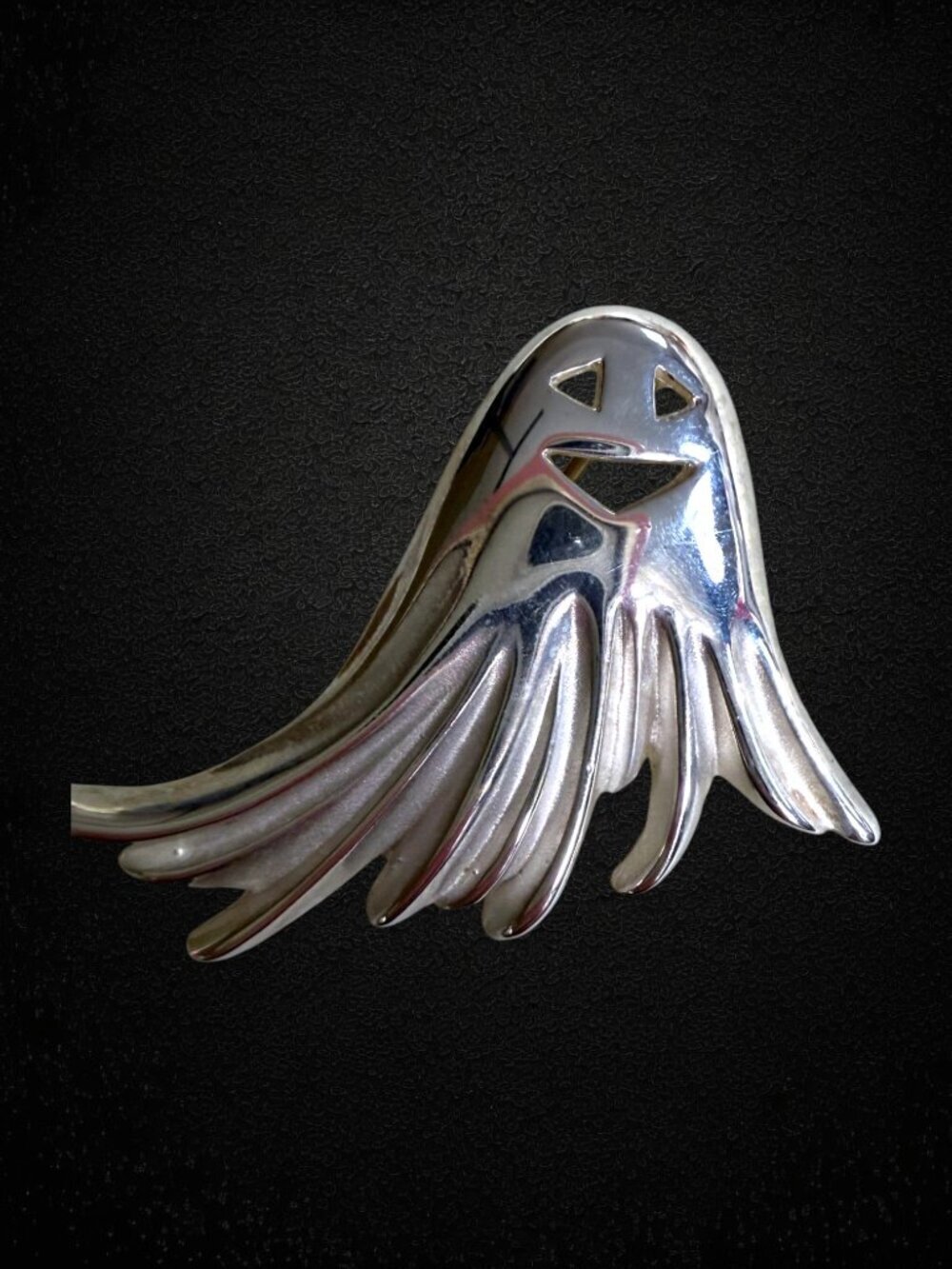 925 Sterling Silver Ghost Brooch Pin Halloween 6.8g Artisan Figural